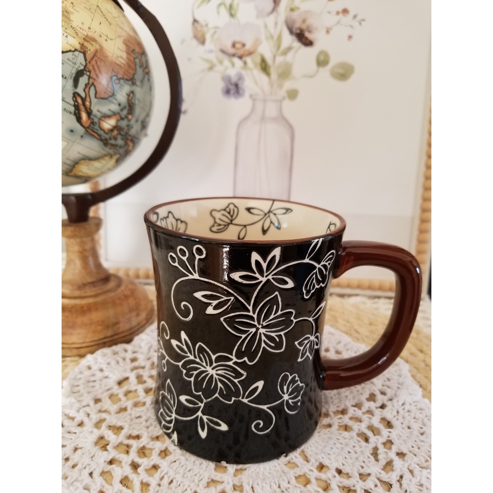 Temp-tations Floral Lace Brown Ceramic Mug 16oz Oven Microwave Dishwasher‎ Safe
